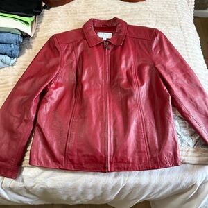Sonoma Women's Vibrant Red Leather Jacket